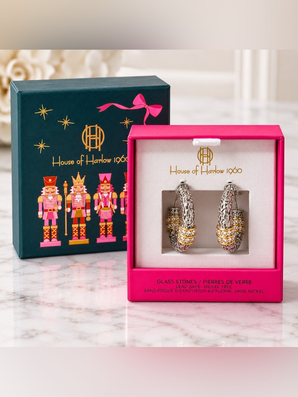 House of Harlow 1960 Two-Tone Crystal Hoop Earrings – NIB